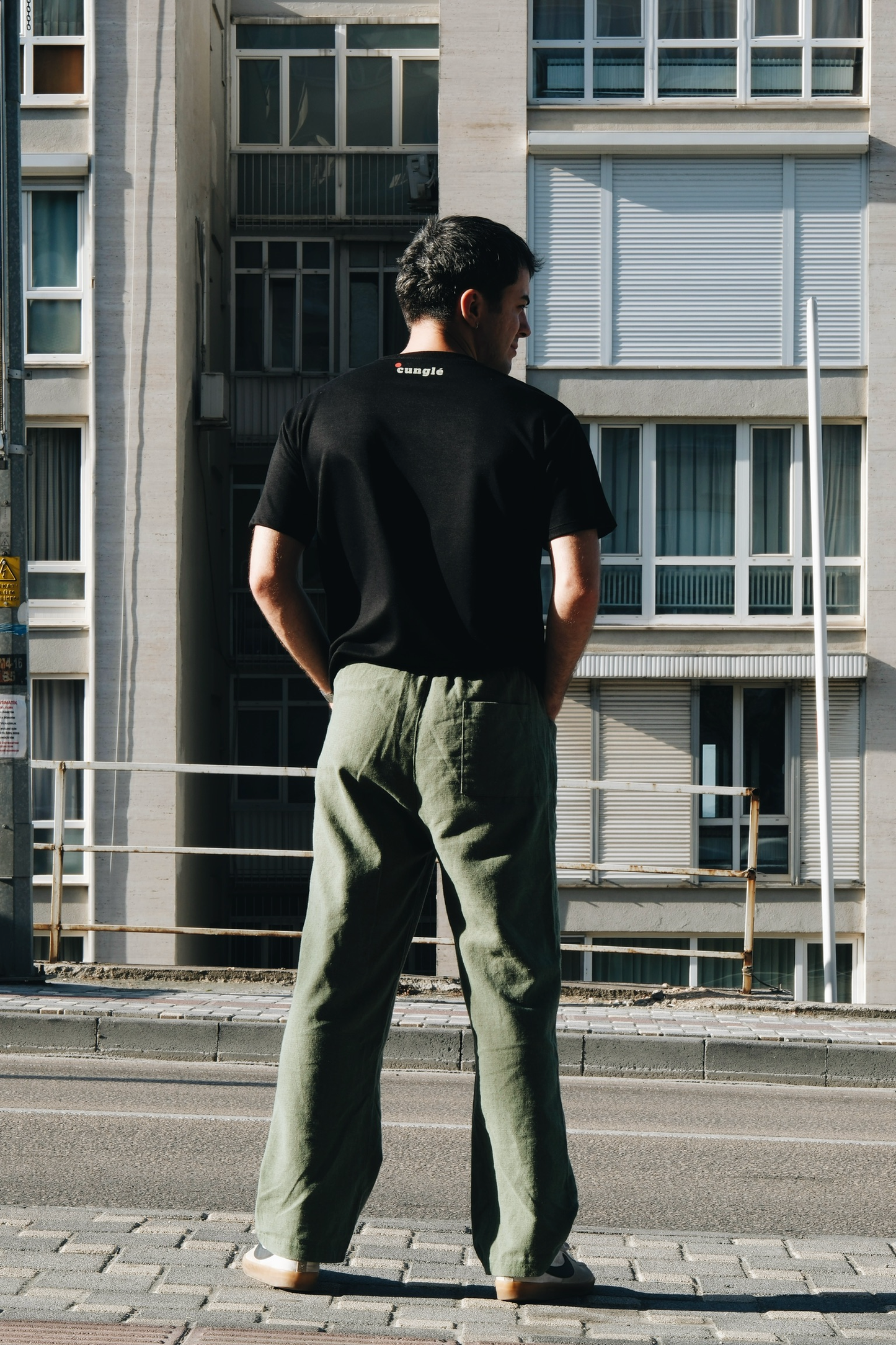 Wide Leg Cotton Green Trousers