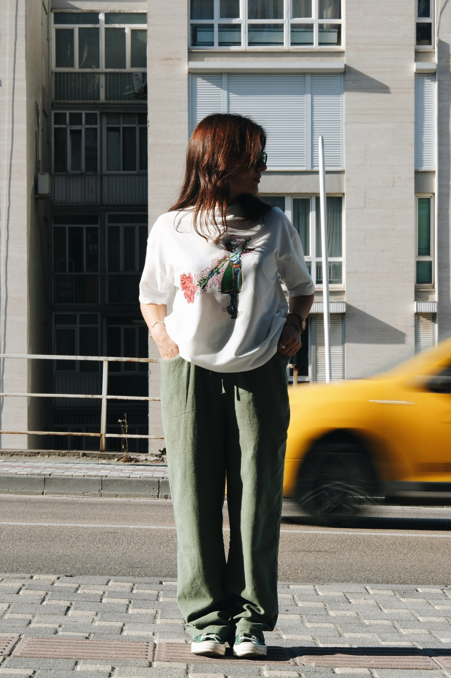 Wide Leg Cotton Green Trousers