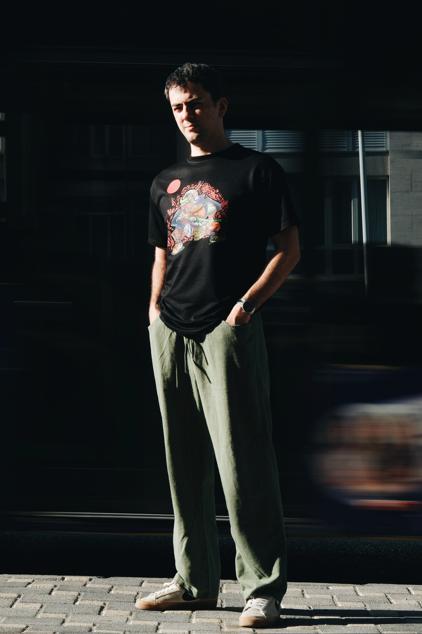 Wide Leg Cotton Green Trousers