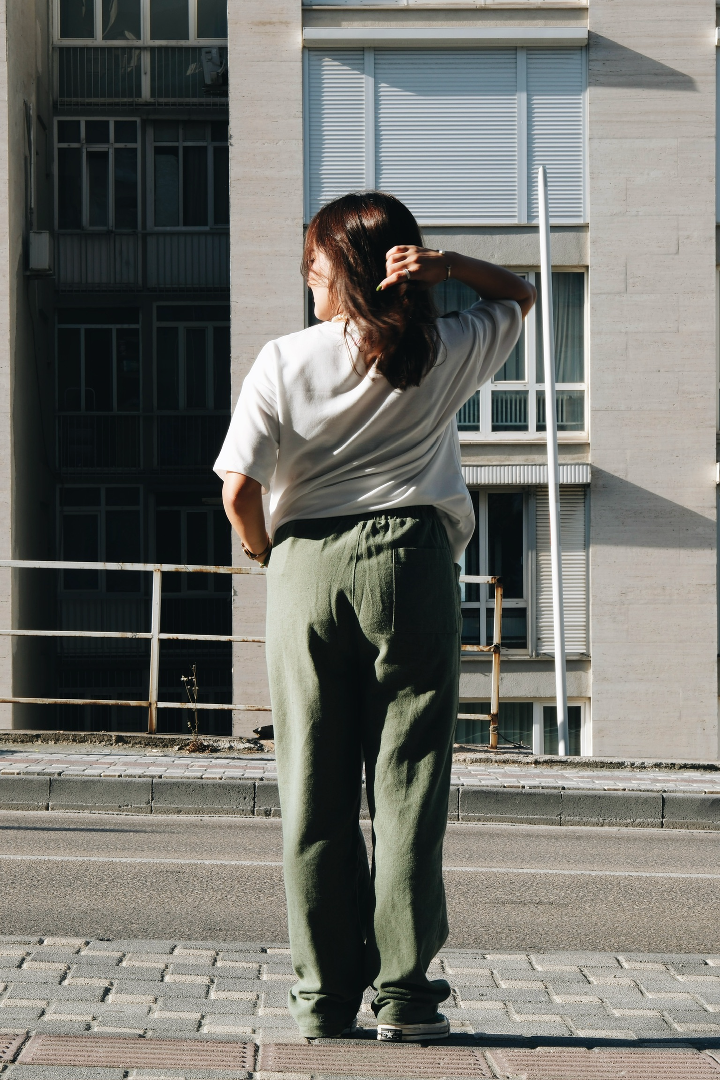 Wide Leg Cotton Green Trousers