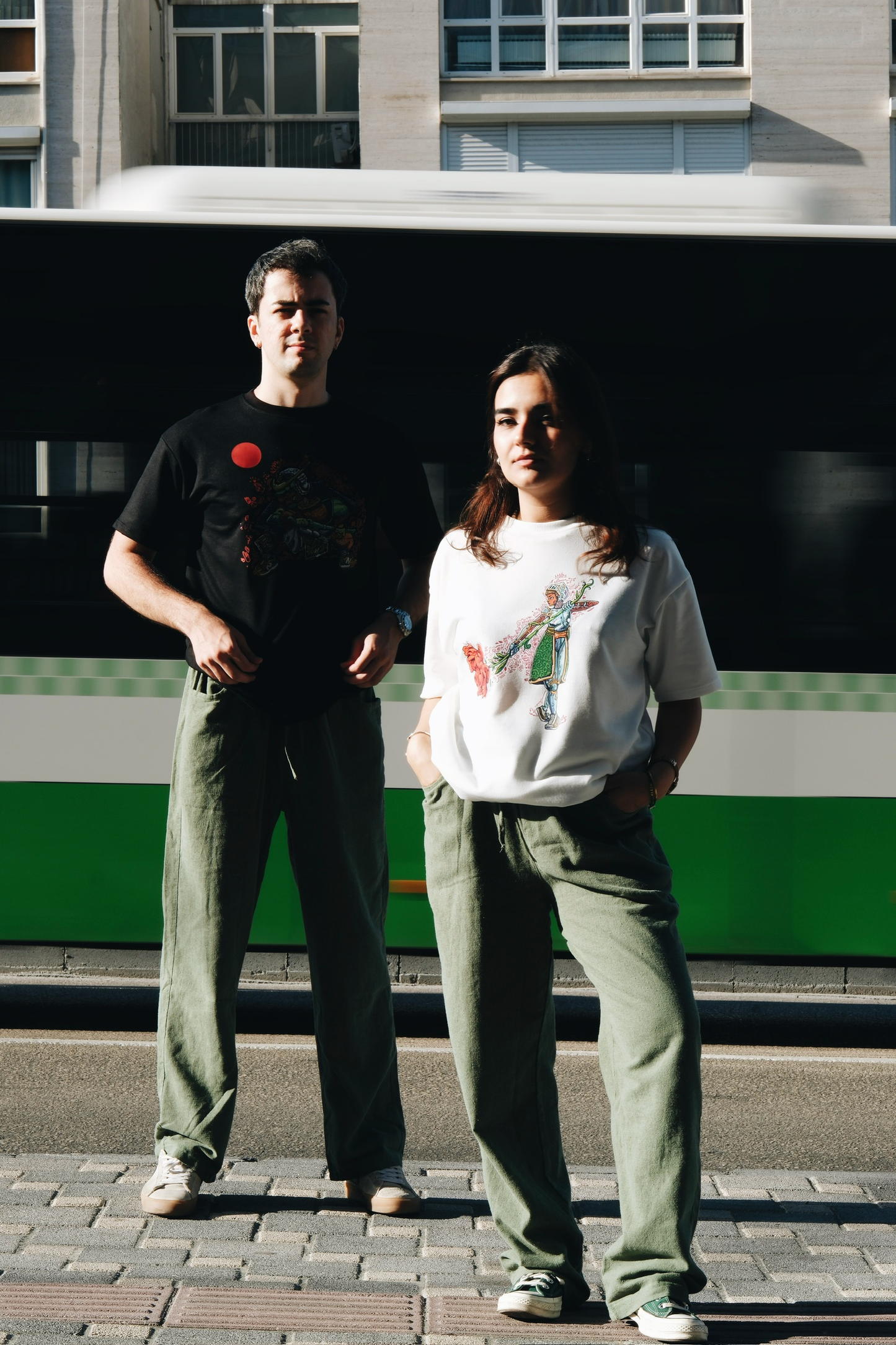 Wide Leg Cotton Green Trousers