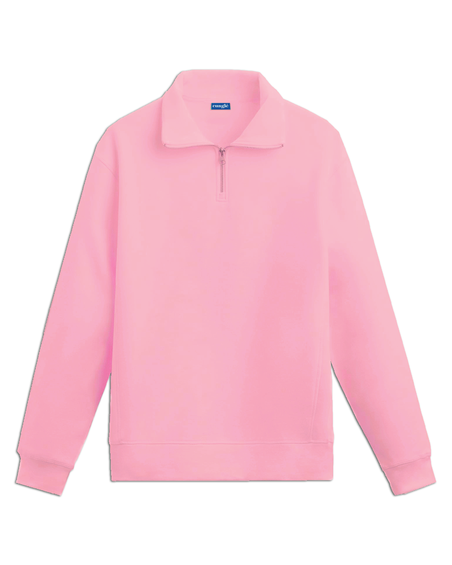 Basic Toz Pembe Yarım Fermuarlı Sweatshirt