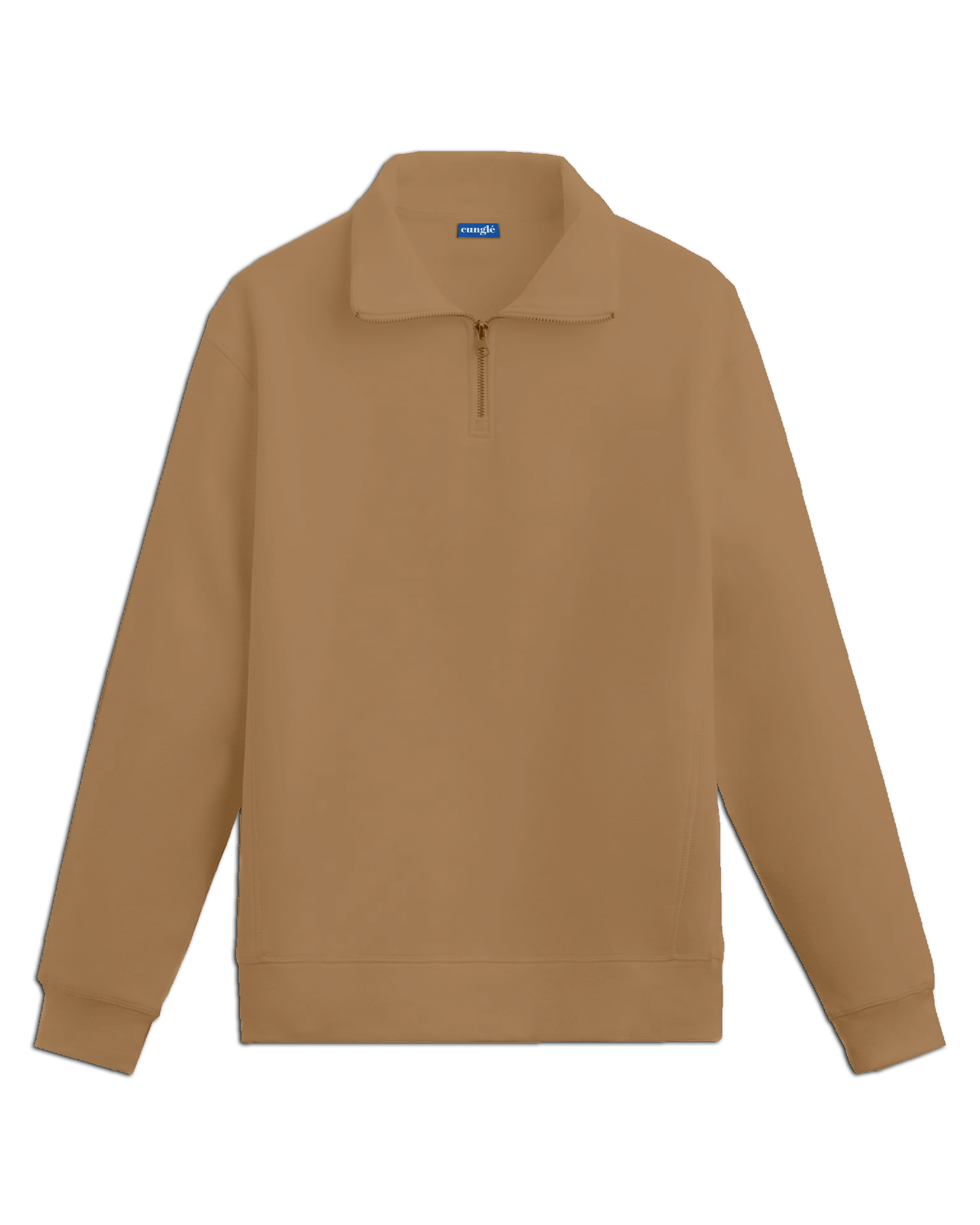 Basic Açık Kahverengi Yarım Fermuarlı Sweatshirt