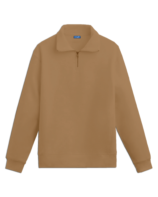 Basic Açık Kahverengi Yarım Fermuarlı Sweatshirt